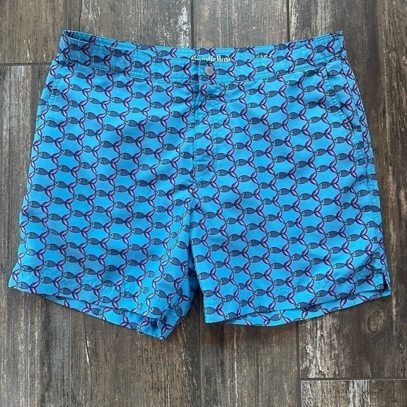 Goodfellow turquoise pink fish print mesh lined swim shorts 34W - Picture 2 of 10